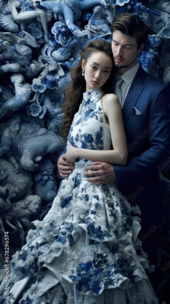 Naklejka premium A man in a blue suit and a woman in a white dress