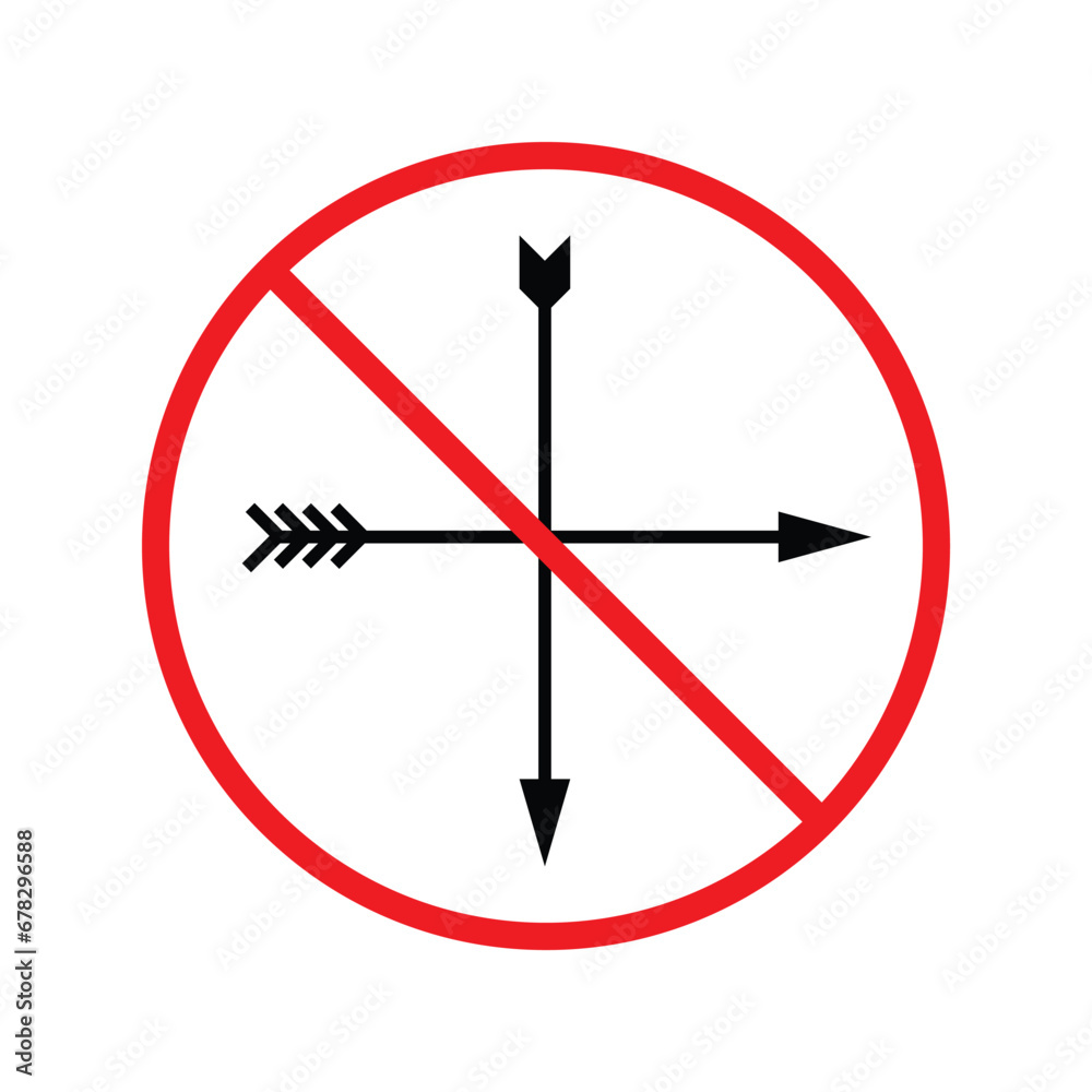 Forbidden Prohibited Warning, caution, attention, restriction label danger ban. Arrow icon. Arrow flat sign design. Crossed Arrows vector symbol pictogram Archery bow arrow UX UI icon