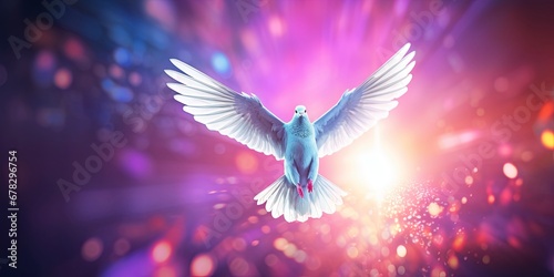white dove of peace flying in the sky. Hope for peace concept illustration. © W&S Stock