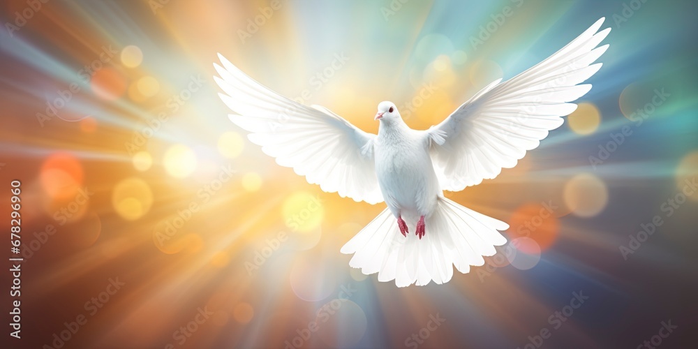 Obraz premium white dove of peace flying in the sky. Hope for peace concept illustration.