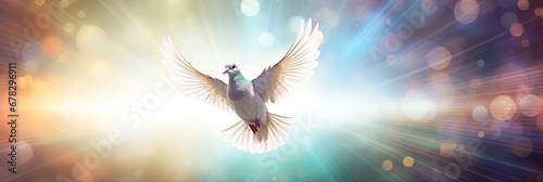 white dove of peace flying in the sky. Hope for peace concept illustration. photo
