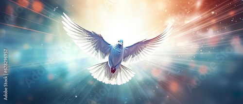 white dove of peace flying in the sky. Hope for peace concept illustration.