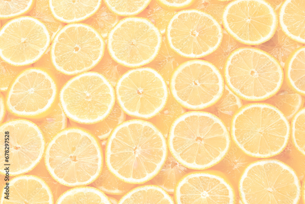A slices of fresh juicy yellow lemons. Texture background, pattern. A slices of fresh juicy yellow lemons. Texture background, pattern.