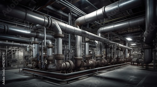 Wide-angle view of an underground natural gas storage facility with pipes.