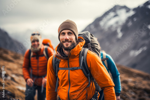 Mountain guide leading a group of hikers