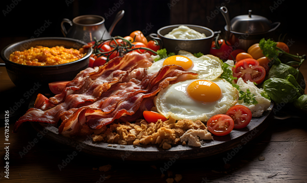 Sunrise Spread: Hearty Breakfast Buffet Featuring Scrambled Eggs and Bacon