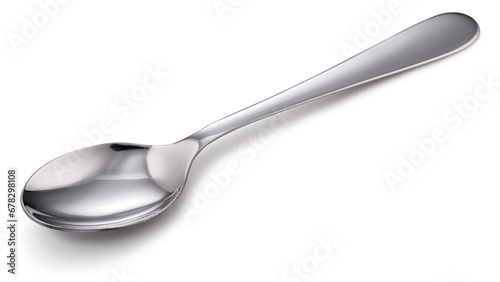 Empty silver spoon on white background.  File contains clipping path.