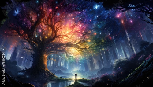 Tęczowe drzewo życia w magicznym lesie.  © Pawe