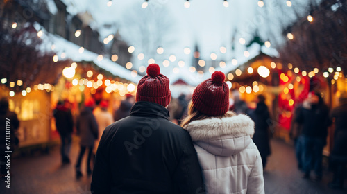 View from the back, couple on the Christmas market