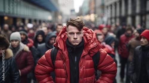 a man in a red coat