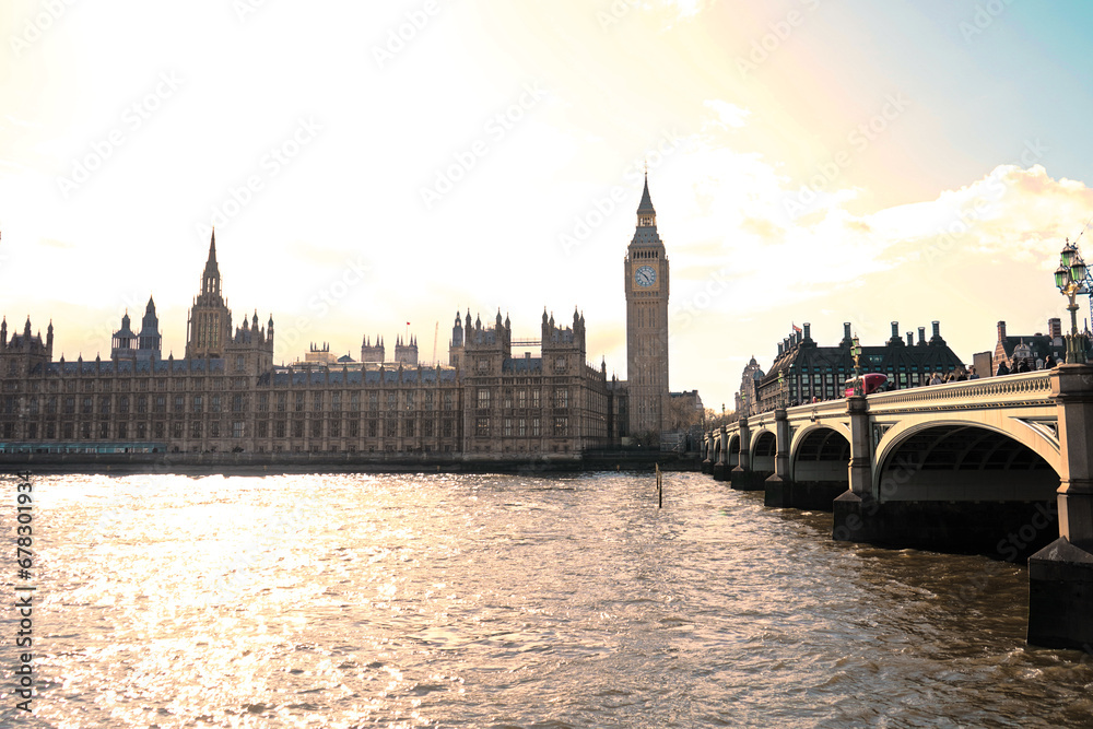 London Big Ben with bright Sun