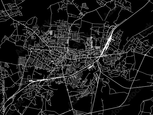 Vector road map of the city of Drohobych in Ukraine with white roads on a black background.