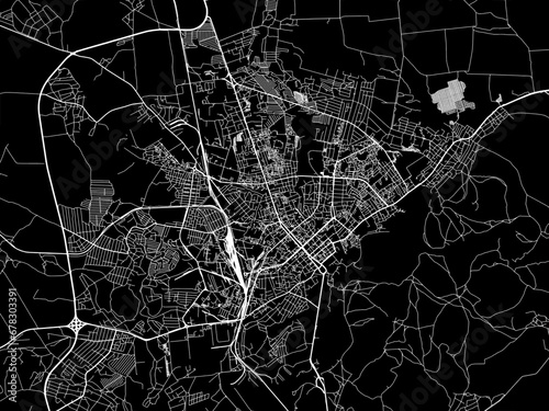 Vector road map of the city of Chernihiv in Ukraine with white roads on a black background.