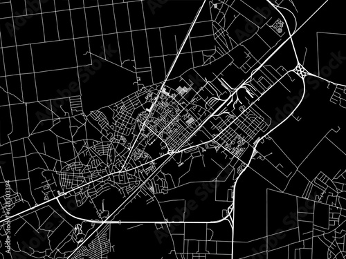 Fototapeta Naklejka Na Ścianę i Meble -  Vector road map of the city of Brovary in Ukraine with white roads on a black background.