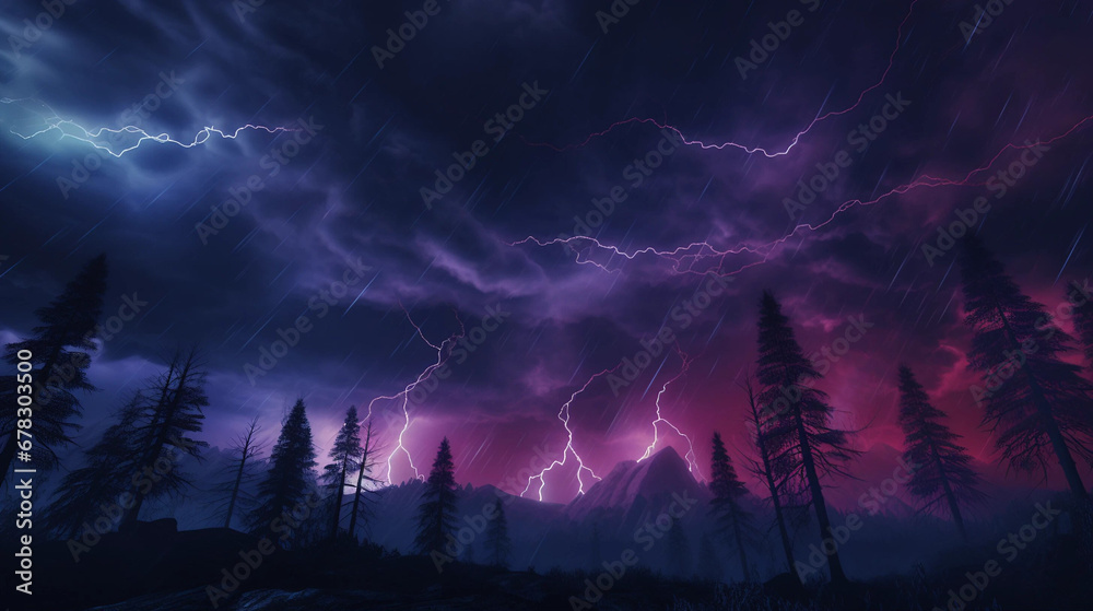 A Purple and Pink Lightning Storm Background - obrazy, fototapety, plakaty 
