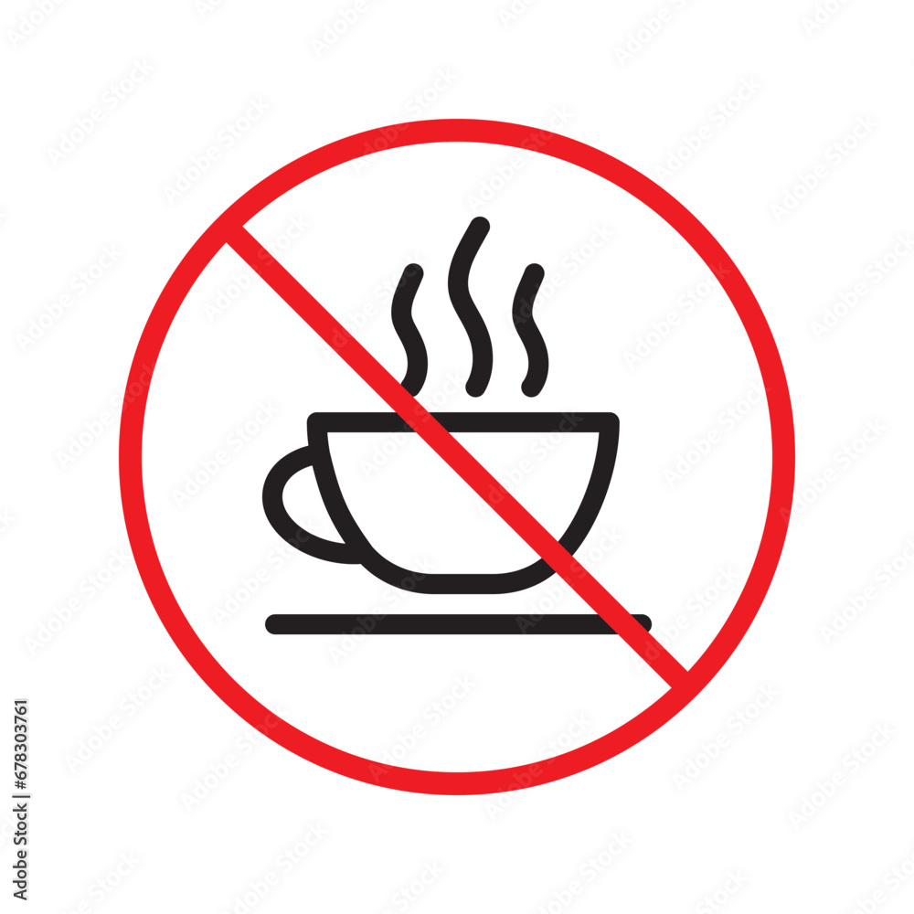 Prohibited coffee vector icon. No coffee icon. Forbidden espresso icon. No cappuccino vector sign. Warning, caution, attention, restriction, danger flat sign design symbol pictogram Prohibited coffee vector icon. No coffee icon. Forbidden espresso icon. No cappuccino vector sign. Warning, caution, attention, restriction, danger flat sign design symbol pictogram