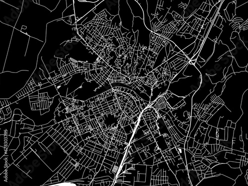Vector road map of the city of Uzhgorod in Ukraine with white roads on a black background.