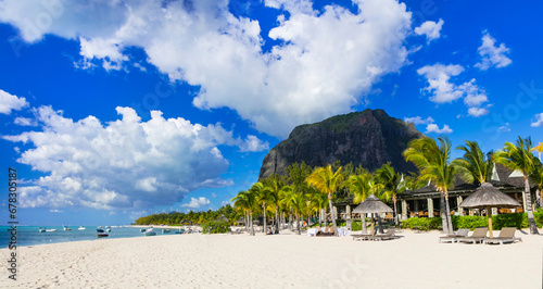 Tropical scenery - beautiful beaches of Mauritius island, Le Morne , popular luxury resort. photo