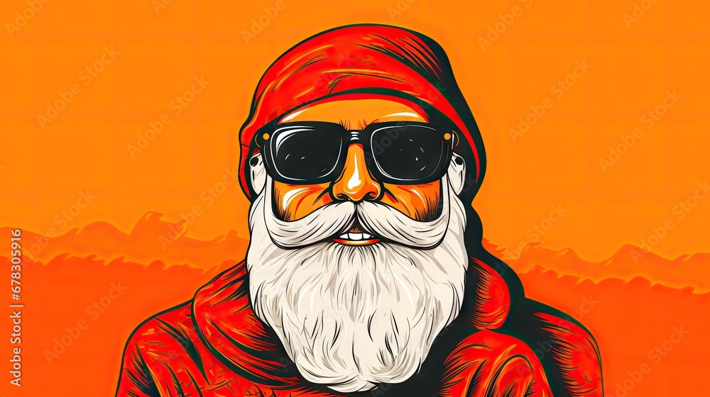 a drawing of a man with a beard wearing sunglasses and a red hat and a red jacket with a long white beard and a long white beard and wearing sunglasses. a drawing of a man with a beard wearing sunglasses and a red hat and a red jacket with a long white beard and a long white beard and wearing sunglasses.