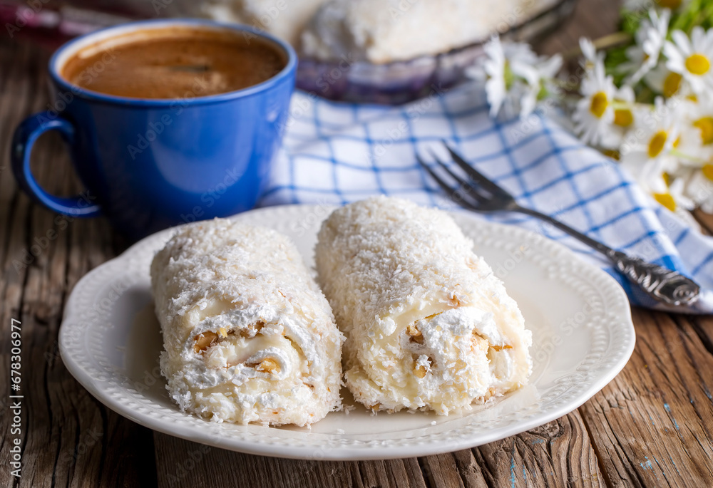 Traditional Turkish desserts; palace wrap with coconut (Turkish name; Saray wrap or Saray sarmasi) Traditional Turkish desserts; palace wrap with coconut (Turkish name; Saray wrap or Saray sarmasi)