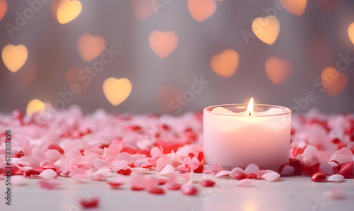 Love banner for Valentines day - Hearts and candles design #678307398