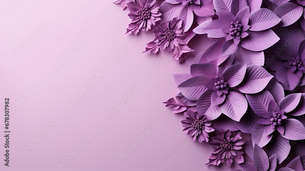  a bunch of purple flowers on a light pink background with a place for a text or an image to put on a card or brochure or brochure.