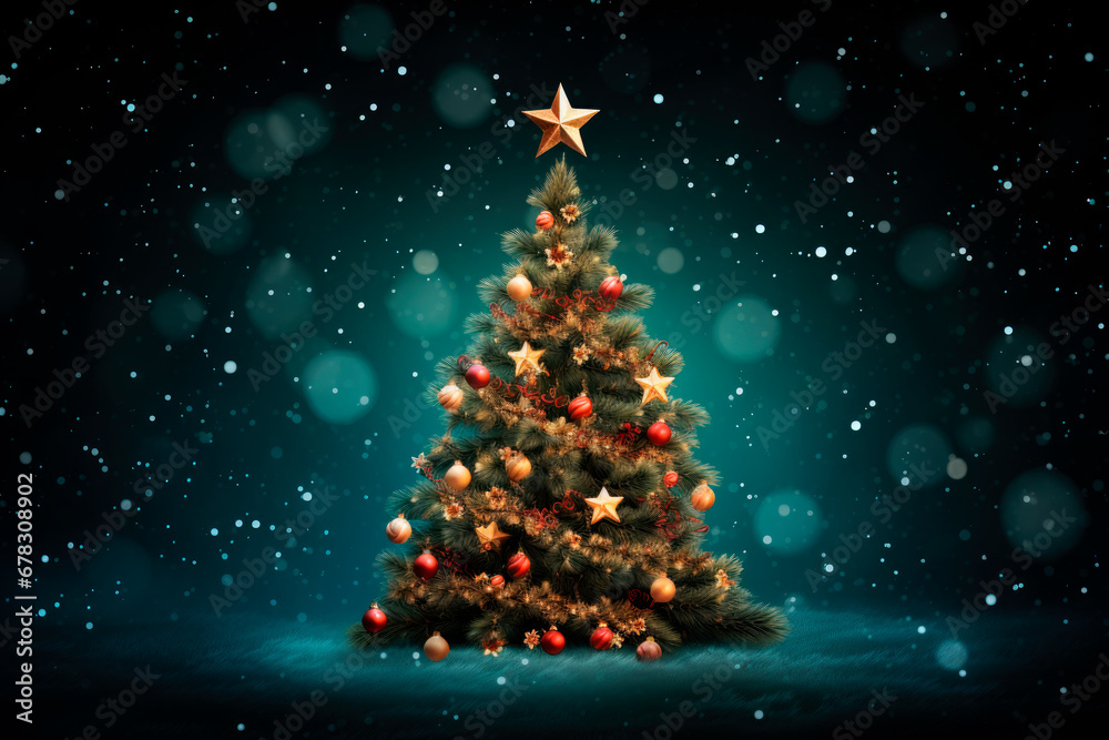 Holiday background with christmas tree. Copy space