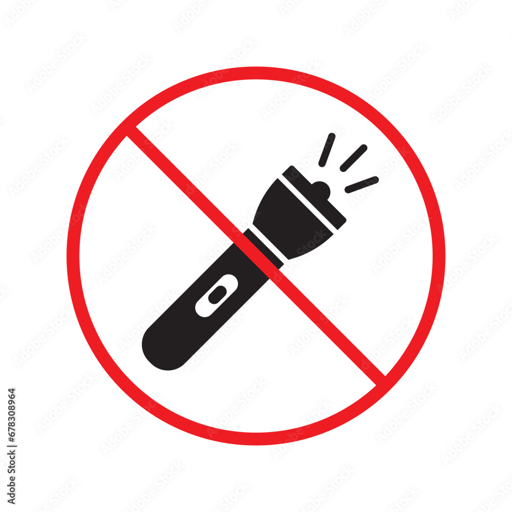 Forbidden Prohibited Warning attention restriction label caution danger. No Flashlight vector icon. Flashlight sign design. Flashlight flat pictogram symbol UX UI Forbidden Prohibited Warning attention restriction label caution danger. No Flashlight vector icon. Flashlight sign design. Flashlight flat pictogram symbol UX UI