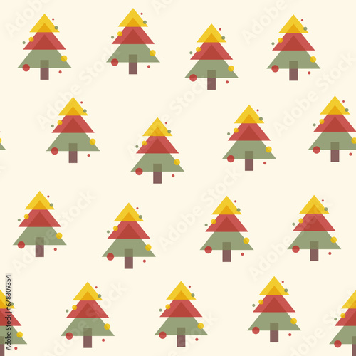 Seamless pattern with multicolored Christmas trees in risograph style. Flat vector illustration