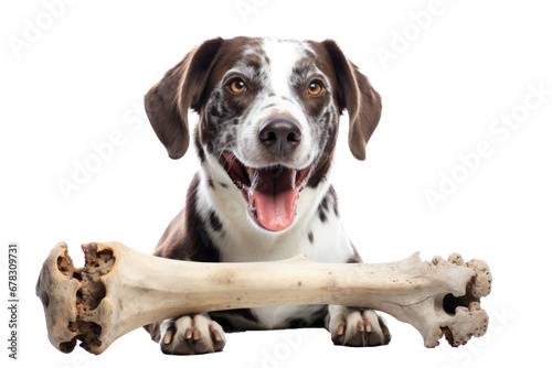 portrait of a dog with bone looking at the camera isolated on transparent background photo