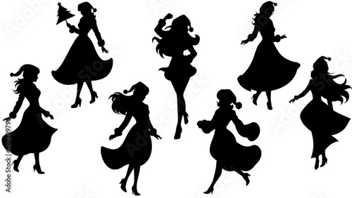 Stylish silhouette vector set of Christmas ladies
