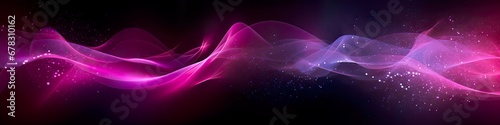 Luxury pink, magenta wave of lights and sparkle, elegant fluid data transfer technology, bokeh pink swirl on black background. Card for luxury greetings, business, technology and love.