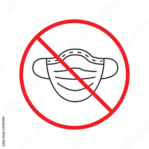 Forbidden flu mask icon. No medical mask vector sign. Prohibited Warning restriction. No flu mask caution icon. Doctor mask flat symbol pictogram UX UI. Caution danger attention ban label