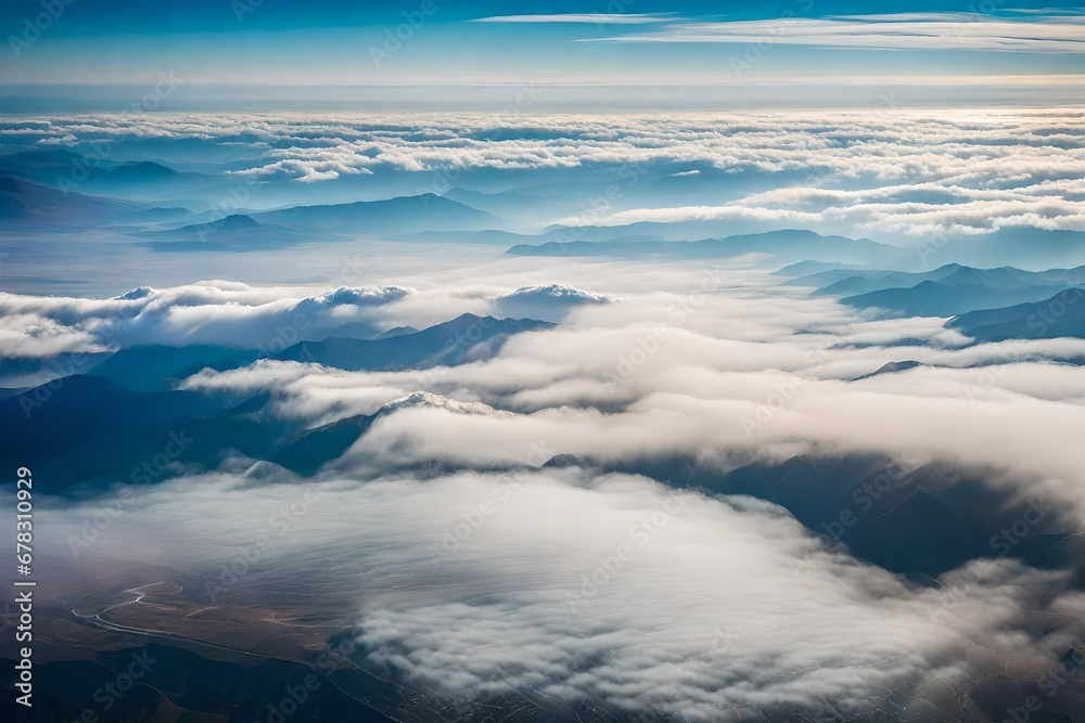 Limitless sky at the edge of the world, a breathtaking aerial view with wisps of clouds creating a dynamic pattern