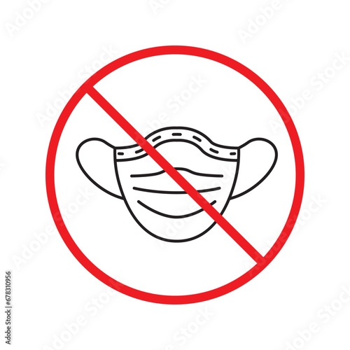 Forbidden flu mask icon. No medical mask vector sign. Prohibited Warning restriction. No flu mask caution icon. Doctor mask flat symbol pictogram UX UI. Caution danger attention ban label