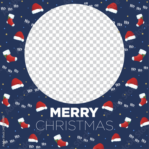 Banner fondo azul de gorros y botas de navidad