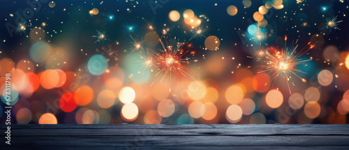 Fotografia Colorful fireworks and bokeh background for New Year's Eve.