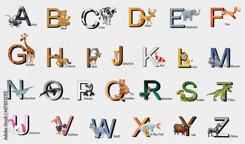 Vector set of alphabet with animals. Can be used as a design element.