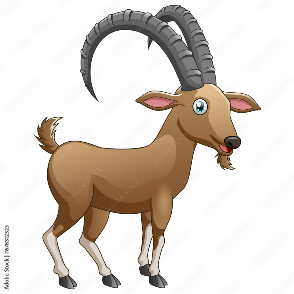 Vector illustration of Cartoon alpine ibex isolated on white background.