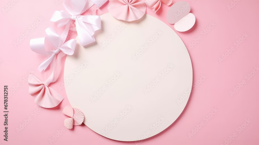 Top view photo of empty white circle with a pastel pink. beautiful Generative AI AIG32