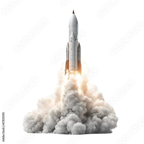 Dynamic Space Rocket Soaring with Smoke - PNG Format, Clear Background photo