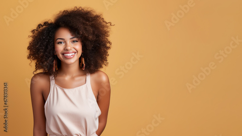 Afro-american woman model wearing a white sundress isolated on pastel