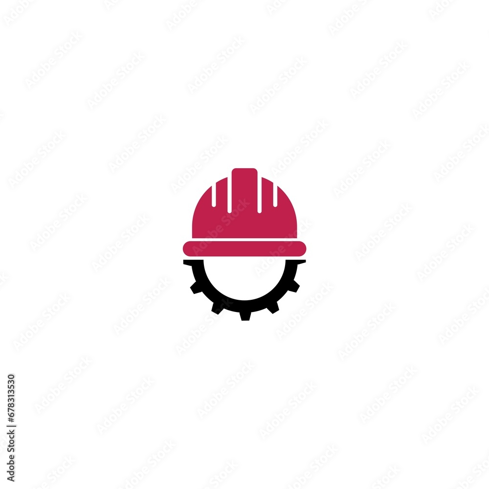 Fototapeta premium Safety Helmet Construction with Gear Icon. Construction Building Logo Icon isolated on white background