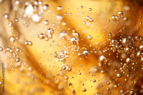 Close up macro shot of bubbles in a glass of champagne sparkling wine photo
