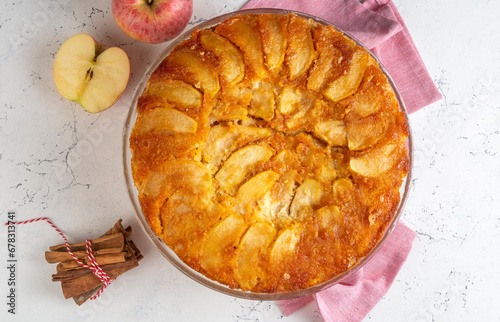 Caramelized apple cake is a delicious dessert. Turkish name; elmali kek photo