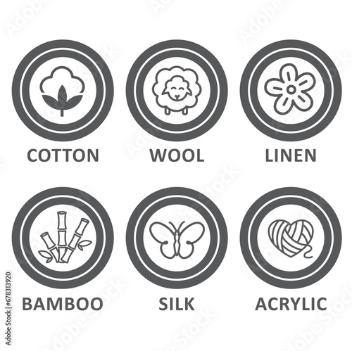 Vector set of linear icons and badges for natural fabric. 