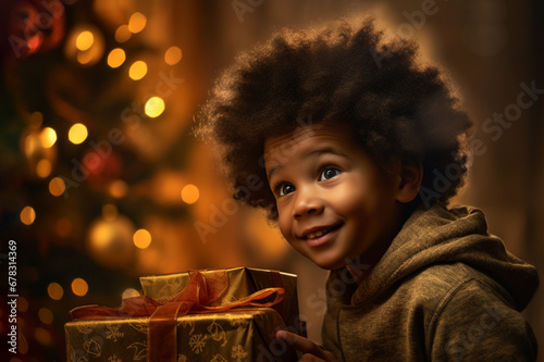 Black kid in front of christmas tree,54 © Olga