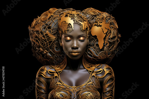 Black history month or woman's day celebration, Africa day concept Ethnic black woman	 photo