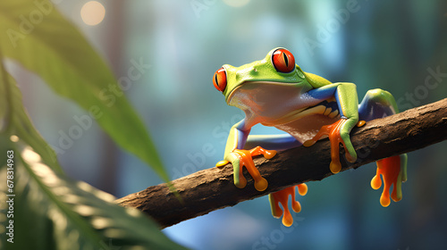 red eyed tree frog,A Colorful Encounter: Red and Green Frog in the Jungle,AI Generative  photo