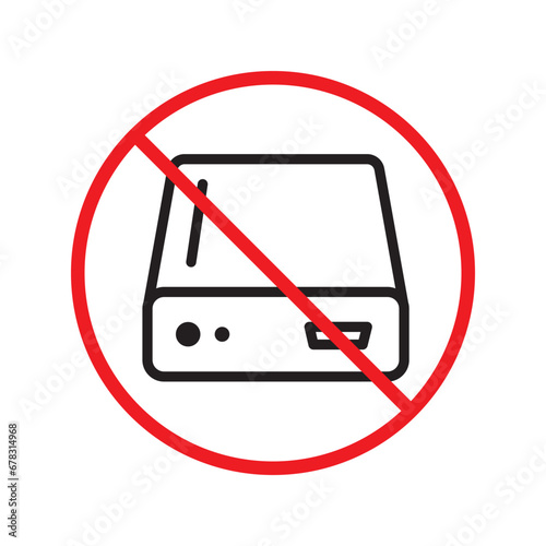 Forbidden Prohibited Warning, caution, attention, restriction. Hard drive vector icon. External hard disk icon. Hard disk drive flat sign. Portable Power bank icon UX UI